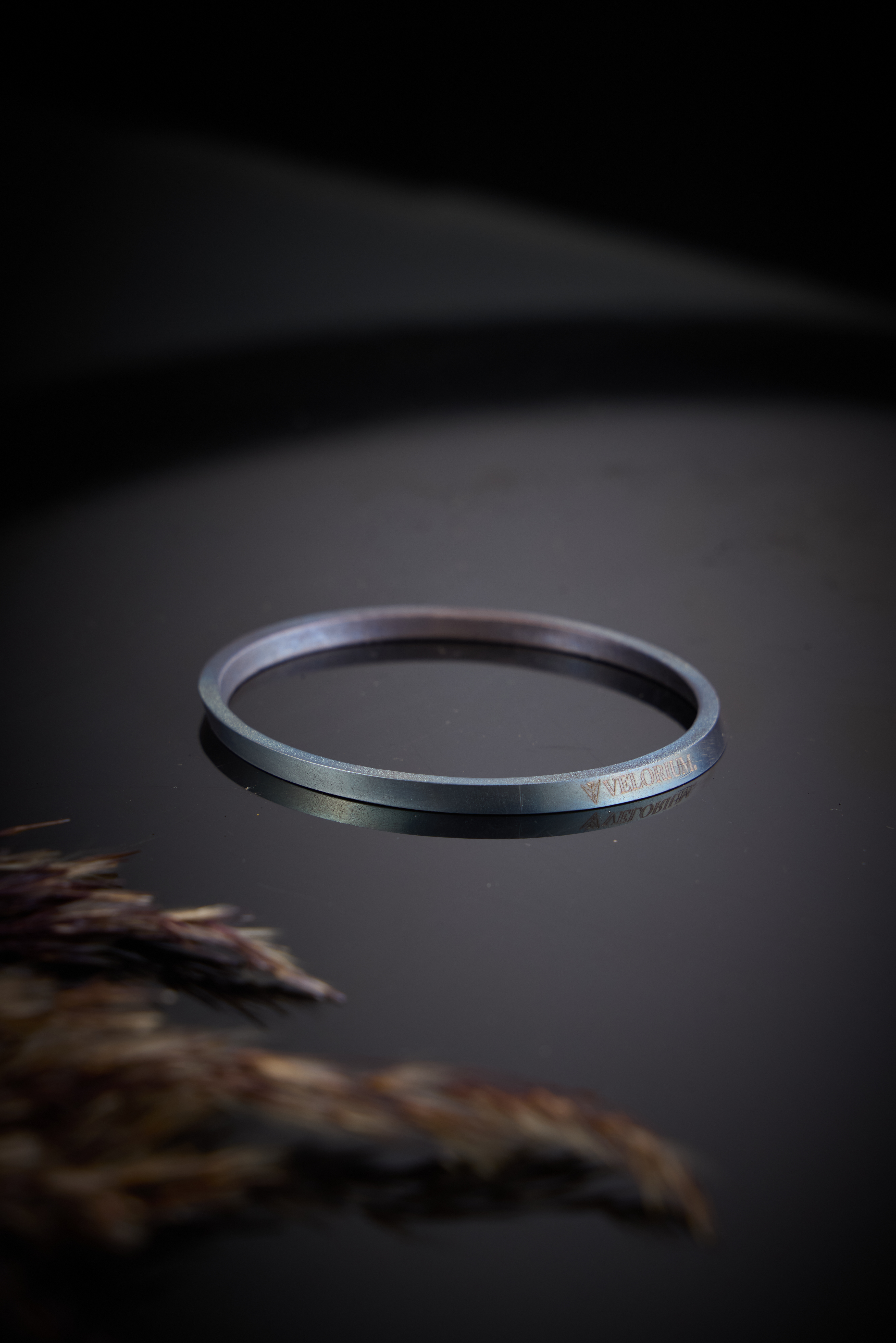 Polished titanium ring close-up